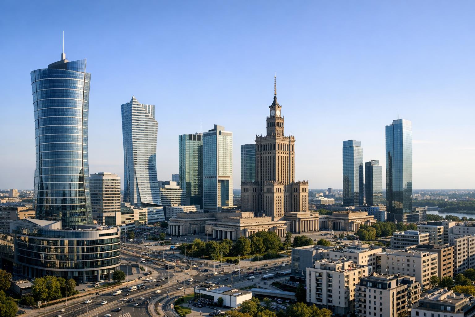 Zdjęcie: widok Warszawy z nowoczesnymi budynkami